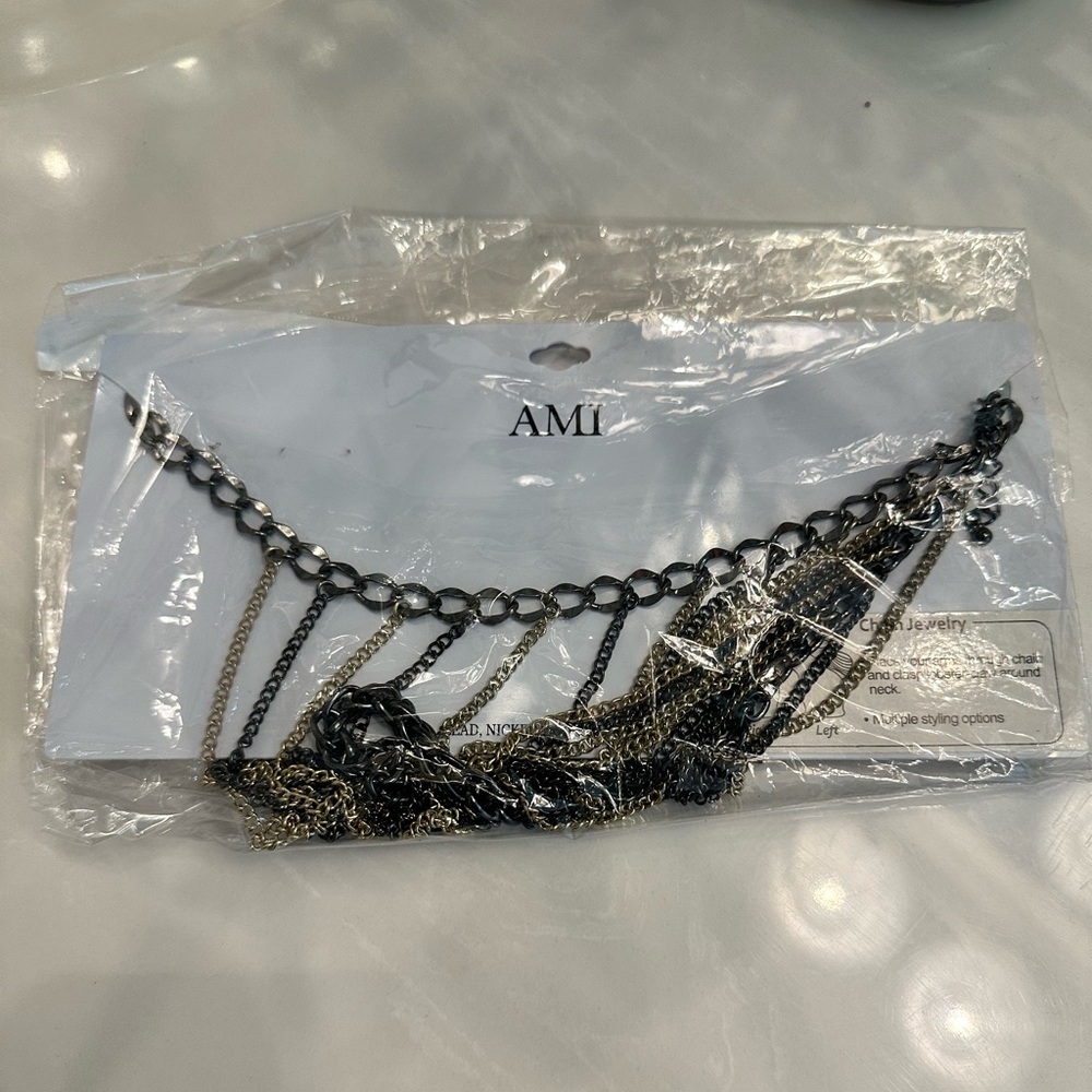 Ami Silver and Black Shoulder Chain Jewelry